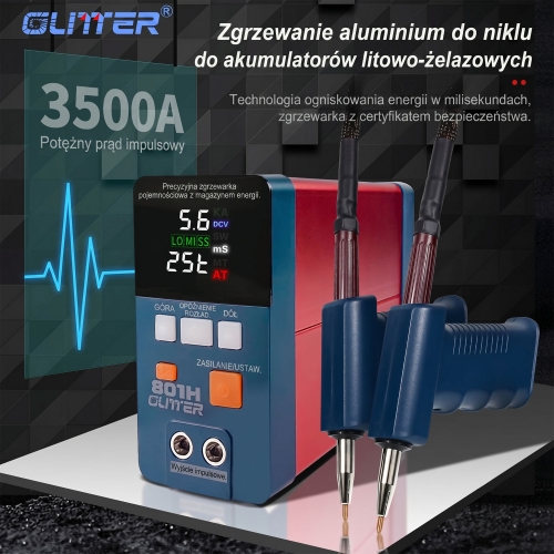 Przenośna Lutownica Spawarka Punktowa Zgrzewarka punktowa GLITTER 801H aluminium/nikiel