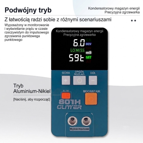 Przenośna Lutownica Spawarka Punktowa Zgrzewarka punktowa GLITTER 801H aluminium/nikiel