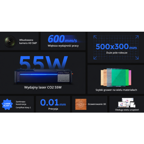 Ploter laserowy CO2 Atomstack Hurricane 55W 80x50cm