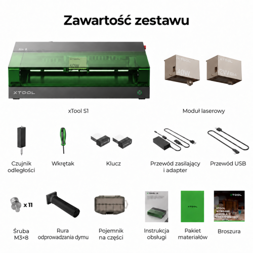xTool S1 + moduł IR 1064 nm — zamknięta wycinarka i grawerka laserowa diodowa