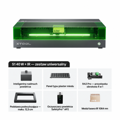 xTool S1 + moduł IR 1064 nm — zamknięta wycinarka i grawerka laserowa diodowa