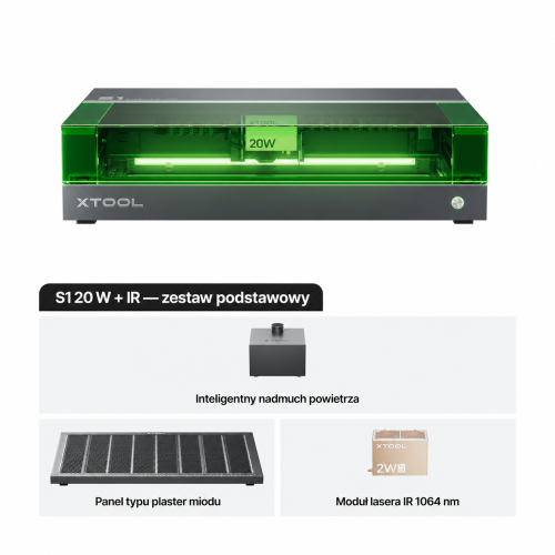xTool S1 + moduł IR 1064 nm — zamknięta wycinarka i grawerka laserowa diodowa