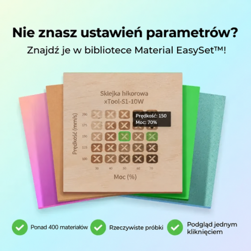Biblioteka parametrów materiałów EasySet™ Biblioteka parametrów materiałów EasySet™