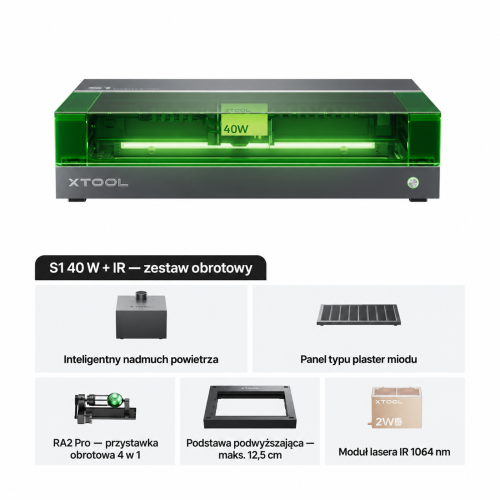 xTool S1 + moduł IR 1064 nm — zamknięta wycinarka i grawerka laserowa diodowa