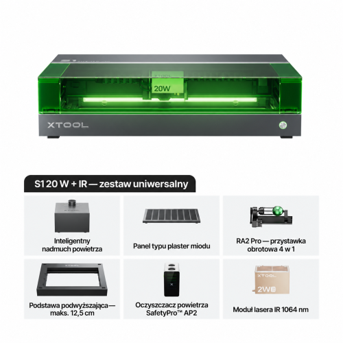 xTool S1 + moduł IR 1064 nm — zamknięta wycinarka i grawerka laserowa diodowa
