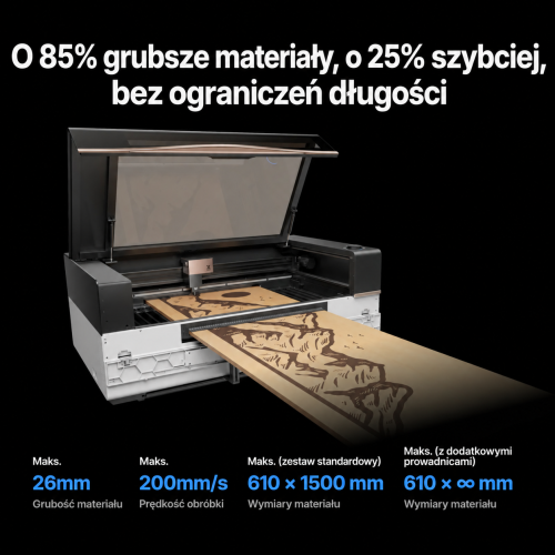 Podajnik xTool P3 — obsługa materiałów grubszych o 85% i praca szybsza o 25% według porównania producenta