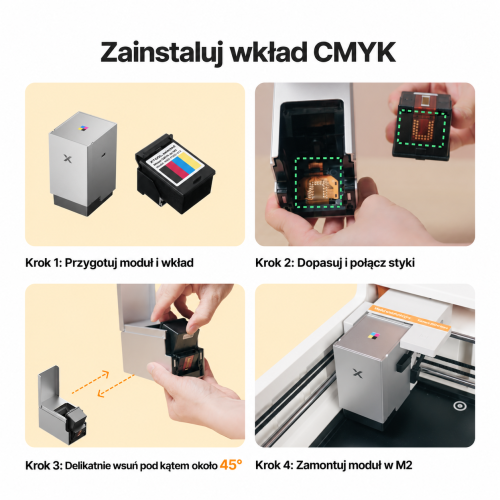Montaż wkładu atramentowego CMYK w module drukującym xTool M2