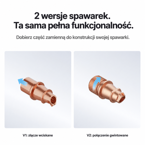Porównanie konstrukcji V1 ze złączem wciskanym oraz V2 z połączeniem gwintowanym — oferta obejmuje wyłącznie V1