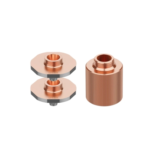 Dwie dwuwarstwowe dysze xTool MetalFab 1,0 i 1,2 mm oraz tuleja przedłużająca ogniskową 20 mm — zestaw P0102000107